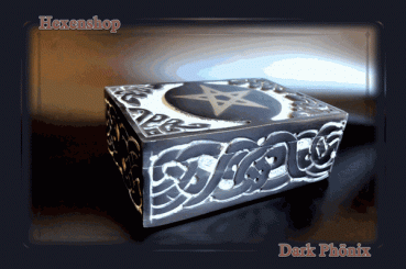 Hexenshop Dark Phönix Schwarze Speckstein Box mit Pentagramm